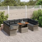 vidaXL 10-delni vrtni set s fotelji z blazinami Siva Poli Ratan | Shoptok.si