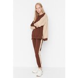 Trendyol Brown Color Block Knitted Tracksuit Suit Cene