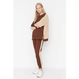 Trendyol Brown Color Block Knitted Tracksuit Suit