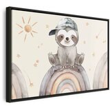 Slika - Happy Sloth - Sloth in Subdued Colors Wearing a Cap Sitting on a Rainbow Among Little Stars 90x60 U crnom drvenom okviru | shoptok.hr