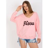 Fashion Hunters Light pink and black sweatshirt with a printed design and a V-neck Cene
