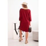 Kesi Włoski Plus Size women's dress with cotton in a simple cut and 3/4 sleeve burgundy | shoptok.hr