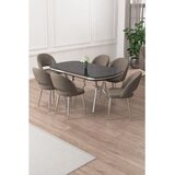 Hanah home trpezarijski set Jita, sto i 6 stolica, ploča u dekoru Sonata, hromirane noge, kapućino tkanina Babyface | Eponuda.com