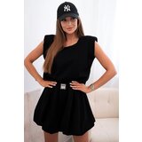 Kesi Włoski Women's butter set with a sleeveless blouse and wide-leg shorts black Cene