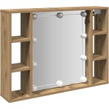 Ormarić s ogledalom LED boja hrasta artisan 76x15x55 cm drveni | shoptok.hr