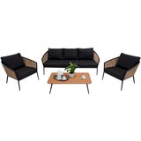  Aluminijski vrtni namještaj - Sofa + dvije fotelje + stol - crno/smeđi | shoptok.hr