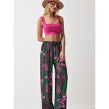 Happiness İstanbul Ženske Tamno Zelene Fuksija Šarene Lepršave Viskoza Regular fit Pantalone EN00606, Tamno Zelena Fuksija / Zelena | Eponuda.com