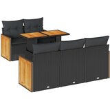 vidaXL Vrtna sedežna garnitura z blazinami 6-delna črn ratan/akacija | Shoptok.si