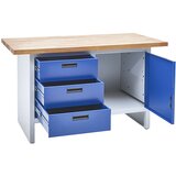 eurokraft basic Delovna miza z zaprtimi stranicami, 3 predali, 1 vrata, širina 1500 mm, svetlo sive / encijan modre barve | Shoptok.si