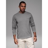 Ombre Men's cotton U-neck longsleeve with piping and chest print - grey | ePonuda.com
