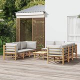 Maison Chic Seti vrtnega pohištva - Vrtna garnitura - Vrtni pohištvo set 9-delna svetlo sive blazine bambus, (21805893) | Shoptok.si