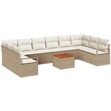vidaXL 11-dijelni set sofe za vrt s jastučićima Bež poli ratan akacija, 2-sjedala vrtna sofa s jastučićima Bež poli ratan Cijene