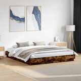 Maison Chic Posteljni okvir - Dvoposteljna postelja - Zakonska postelja z LED diodami dimljen hrast 200x200 cm, (21694551) | Shoptok.si