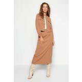 Trendyol Camel Jacket-Skirt with Pockets, Woven Fabric Bottom-Top Suit Cene