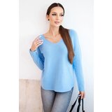 Kesi Włoski Women's sweater with viscose and V-neck blue Cene