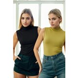 Dewberry 32501 2-Piece Sleeveless Body Set-BLACK-GREEN