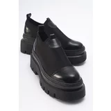 LuviShoes FLOS Black Patent Leather Scuba Thick Soled Women's Shoes