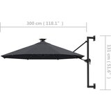  Zidni vrtni suncobran s LED svjetlima 300 cm antracit | shoptok.hr