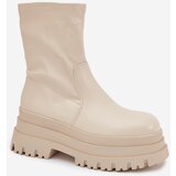Boto Boots On Massive Platform Eco Leather Beige Kylira | Shoptok.si