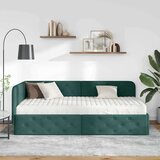 VidaXL Kotna postelja z vzmetnico Temno zelena 90 x 200 cm blago Slike