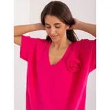 Fashion Hunters Fuchsia casual oversize blouse with flower