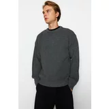 Trendyol Anthracite Men's Oversize Fit Wide fit Crew neck Basic Knitwear Sweater.