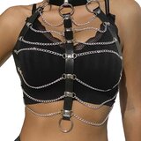 Subblime Fetish Chest Harness Leather Chains Black Cene