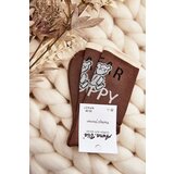 Aura.via Women's Cotton Socks with Text and Bear Brown | Shoptok.si