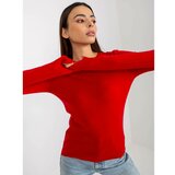 Fashion Hunters Red women's classic sweater with a round neckline Cene