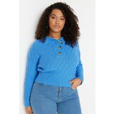 Trendyol Curve Plus Size Sweater - Blue - Relaxed Cene