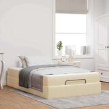 vidaXL Konstrukcija postelje z vzmetnico krema 120 x 190 cm blago | Shoptok.si