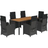  7-dijelni vrtni blagovaonski set s jastucima crni od poliratana Crna Dužina stola 190 cm | shoptok.hr