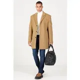 ALTINYILDIZ CLASSICS Men's Camel Standard Fit Normal Cut Mono Collar Woolen Overcoat