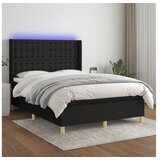 vidaXL Krevet box spring s madracem LED crni 140x190 cm od tkanine Cijene