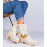 Gemre Beige ankle boots decorated with a chunky chain Florisenda | Shoptok.si
