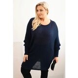 Kesi Włoski Plus Size women's sweater with mohair poncho navy blue Cene