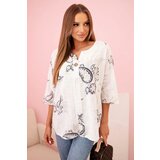 Kesi Włoski Women's cotton blouse with rolled-up sleeves and paisley pattern ecru | Shoptok.si