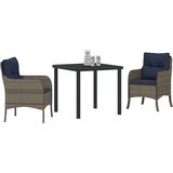 vidaXL Vrtni set za objed s jastukom 3 pcs Siva poliratan - Za 2 osobe 80 cm | shoptok.hr
