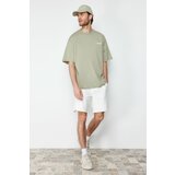 Trendyol Mint Men's Oversize/Wide-Fit Text Printed Short Sleeve 100% Cotton T-Shirt Cene