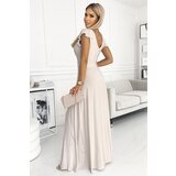 Numoco Women's glittering long dress with neckline CRYSTAL - beige | Shoptok.si