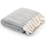 vidaXL Pamučni pokrivač s uzorkom riblje kosti 125x150 cm sivi Cijene