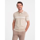 Ombre Men's soft knit polo shirt with contrasting stripes - beige | Shoptok.si