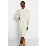 Trendyol Stone Mini Knitwear Standing Collar Dress