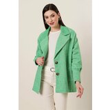 By Saygı Oversize Lined Stamped Jacket with Pockets with Cuff Sleeves, Green Cene