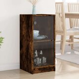 vidaXL Stranska omarica s steklenimi vrati dimljen hrast 35x37x75,5 cm | Shoptok.si