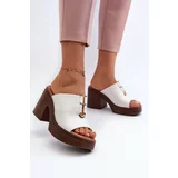Kesi Women's eco leather slippers with platform and block, white Dafira