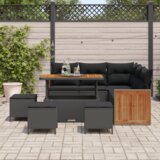 vidaXL 9-delni set vrtnog kavča z blazinami Črn poli ratan akacija | Shoptok.si