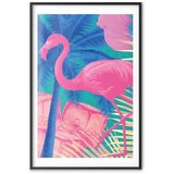  Plakat - Pink Flamingo - abstract flamingo against a background of palm trees and ice cubes 60x90 Crni okvir s margom | shoptok.hr