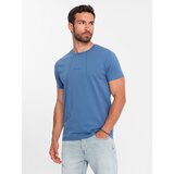 Ombre Men's cotton T-shirt with fine embroidery - dark blue | shoptok.hr
