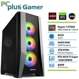 PCPLUS gamer ryzen 7 9700X 64GB 2TB nvme ssd rtx 4070 ti super 16GB gaming namizni računalnik